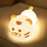 Cute Tiger Silicone Night Light LED Novelty Lamp 3 Level Dimmable Nursery Nightlight USB Rechargeable Timing Sleep Lamp for sale