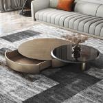 80X32 Stainless Steel Circle Round Glass Top Coffee Table Black Gold Base