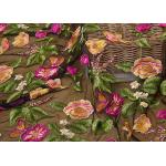 Heavy Embroidered Multi Colored Lace Fabric , Vintage Lace Floral Tulle Fabric for sale