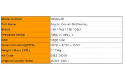 China P4 , P5 Universal Matched Pair Bearing 20TAC47B Ball Screw Bearings Single Row supplier