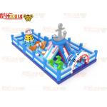 Blue Ocean Theme Shark Inflatable Bouncy Playground With Clibing Slides for sale