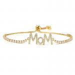 18k Gold Plated Diamond Custom Letter Mothers Day Bracelet Adjustable Beaded Tennis Chain for sale