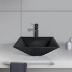 142mm Acid Matt Black Basin Square Funnel Shape Tempered Bathroom for sale