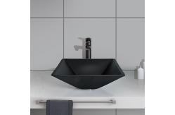 China 142mm Acid Matt Black Basin Square Funnel Shape Tempered Bathroom supplier