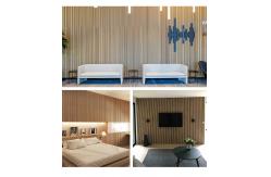 China 21mm Thickness Natural Wood Veneer Wall Panels Black White Grey Acoustic Slat Panels supplier
