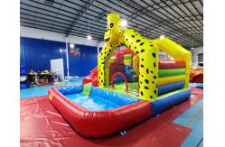China Yellow Dog Bounce House Tarpaulin Inflatable Water Slide With Pool supplier