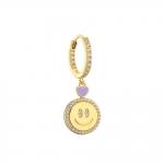 Women Rhinestone Hoop Earrings Jewelry Classic Smiley Face Gold Pendant for sale