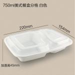 750ml Plastic Food Packing Box Disposable 2 Compartment PP White 220x154x45mm for sale