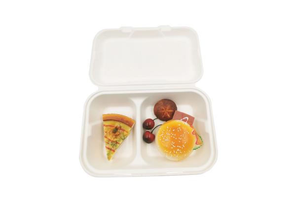 2 Compart Sugarcane Fibers Clamshell Lunch Box Eco Friendly Biodegradable