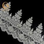 OEM White Scalloped Beaded Bridal Lace Trim Embroidery 80% Nylon for sale