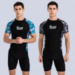 Sports 2 Piece Mens Swimsuit Skin Friendly Printing Stitching Two Piece Swimsuit For Men for sale