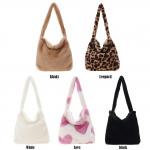 2022 Wholesale Leopard Print Bags For Women Soft Plush Shoulder Bags Female Large Capacity Travel Bag Winter Warm Fluffy Totes for sale