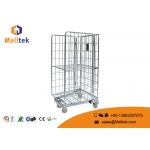Rolling Galvanized Three - Sided Wire Mesh Trolley Logistics Warehousing Storage for sale