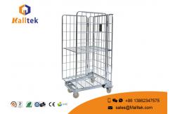 China Rolling Galvanized Three - Sided Wire Mesh Trolley Logistics Warehousing Storage supplier