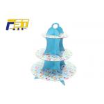 Blue Round Cardboard Cake Display , Offset Printing Paper 3 Tier Cake Stand