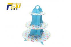 China Blue Round Cardboard Cake Display , Offset Printing Paper 3 Tier Cake Stand supplier
