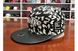China Custom black and white leather flat bill flat printing  snapback caps supplier