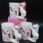 Unicorn Ceramic Coffee Cups Novelty 3D Animal Handle Water Mug for sale