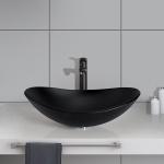 Ingot Shape Acid Matt Black Vanity Basin Bathroom 540mm Length Tempered Glass Easy Clean for sale