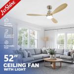 Decorative Modern RoHS Remote LED Ceiling Fan 52 Inch With Light Mulit Colors for sale
