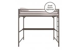 China Gray Single Person Metal Frame Loft Bed With Study Desk Book Shelf supplier