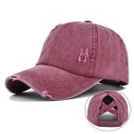 Women'S Washed Distressed Cotton Denim High Ponytail Hat Adjustable Baseball Cap for sale