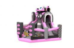 China Pvc Tarpaulin Inflatable Fun City Crazy Racing With Purple Slide supplier