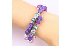 China 8MM Handmad DIY Weathered Agate Crystal Round Bead Adjustable Double Layer Bangle supplier