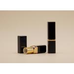 Cuboid Black Lip Balm Tubes Screen Printing Surface Gold Aluminum Ring In Middle