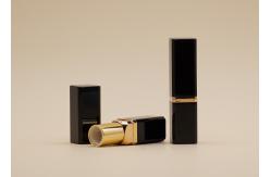 China Cuboid Black Lip Balm Tubes Screen Printing Surface Gold Aluminum Ring In Middle supplier