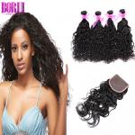 Virgin Water Wave Brazilian Hair With Lace Closure , Unprocessed Water Wave Hair Bundles for sale