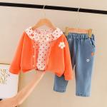 105CM 14kg Children'S Outfit Sets Cardigan Floral Yellow Long Sleeve Shirt for sale