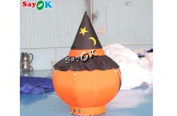 China Garden Decorations Halloween Blow Up Pumpkin 2m With Black Hat supplier
