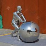 Outside Stainless Steel Sculpture Casting Mirrored Figure And Globe