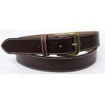 Dark Brown Split Leather Belt With Beige Stitching For Mens , Antic Brass Buckle for sale