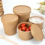 China 8oz Disposable Food Container Brown Kraft Paper Soup Bowl With Lid Microwave Noodle Paper Bowl for sale