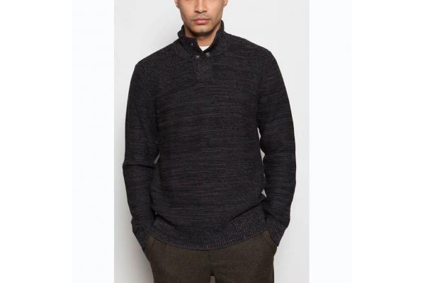 Black Plaid Sherpa Pullover Sweater , Full Cotton Cable Mock Neck Sweater
