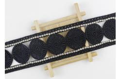 China Custom Ribbon Black Embroidered Lace Trim With Rhinestone / Embroidered Bridal Lace supplier