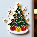 Festive Christmas Tree Fridge Magnet With Snowflakes And Gifts for sale