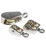 Zinc alloy diecast single rigid fixed eye brass plated wheel pulley
