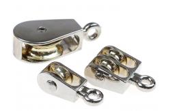 China Zinc alloy diecast single rigid fixed eye brass plated wheel pulley supplier