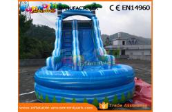 China 0.55mm PVC Tarpaulin Commercial Inflatable Slide Blue Palm Tree Slide With Pool supplier