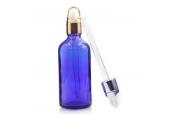 China Round Blue 100ml Oil Dropper Glass Bottle With Glass Liquid Pipette supplier