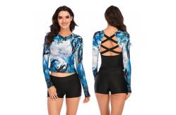 China Rash Guard Cross Back Bathing Suit Anti Pilling Long Sleeve Two Piece Swimsuit supplier