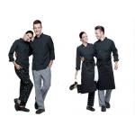 Print Logo Black Chef Uniform Full Length Vertical Pattern Design With Double Breasted Stripe for sale