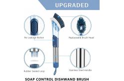 China Stainless Steel Handle Dish Brush With Soap Dispenser Rotating Design supplier