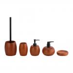 Brown Ashwood Bathroom Countertop Accessories Round Shape Black Pump Toothbrush Cup Bathroom Kits Soap Dispenser for sale