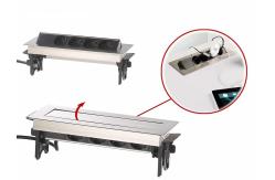 China EU Table Power Outlet , Office Desk Electrical Socket Brushed Stainless Steel Cover supplier