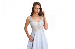 China Chiffon Wedding Breathable Long Evening Gowns Tulle Fabric With Applique supplier