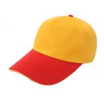 Stitching Yellow And Red Canvas Baseball Cap 6 Panel Comfortable With Adjustable Strap for sale